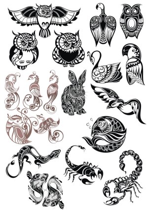 Intricate Tribal Style Animal Vectors Including Birds and Scorpions Free Vector