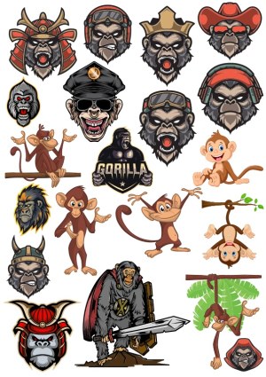Collection of Cartoon and Mascot Monkey and Gorilla Vector Characters Free Vector