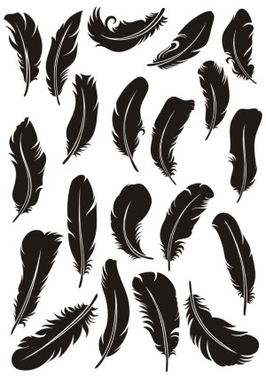 Set of Black Silhouette Feather Vectors Free Vector