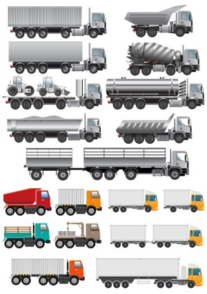 Vector Collection of Various Commercial and Construction Trucks Free Vector