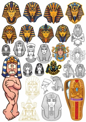 Collection of Egyptian Pharaoh and Queen Head Illustrations and Cartoons Free Vector