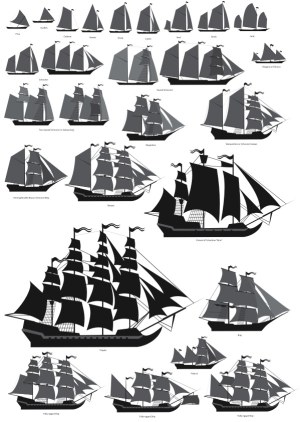 Vector Collection of Various Classic Sailing Ships and Schooners Free Vector