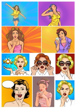 Retro Pop Art Style Women Emotions and Expressions Vector Collection Free Vector
