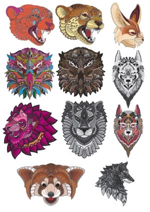 Ornate Animal Head Vector Collection Free Vector