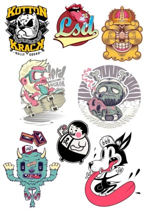 Collection of Quirky Cartoon and Street Art Style Vector Illustrations Free Vector