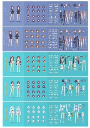 Anime Style Female Characters Animation Sets with Various Poses and Facial Expressions Free Vector