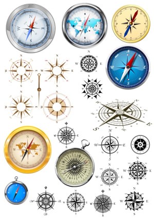 Variety of Compass Rose and Compass Vector Illustrations Free Vector