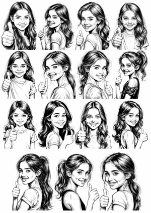 Black and White Illustrations of Girls Giving Thumbs Up Free Vector