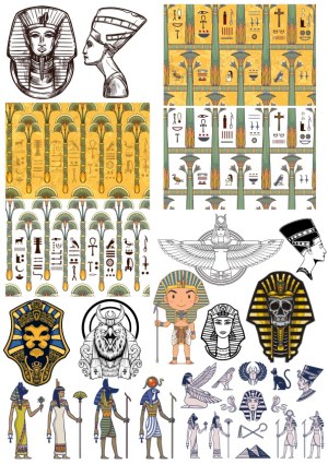 Ancient Egyptian Themed Vector Illustrations and Patterns Free Vector
