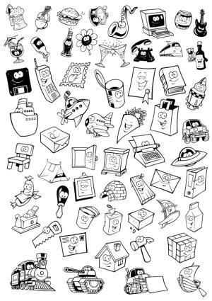 Black and White Cartoon Objects with Faces Vector Set Free Vector