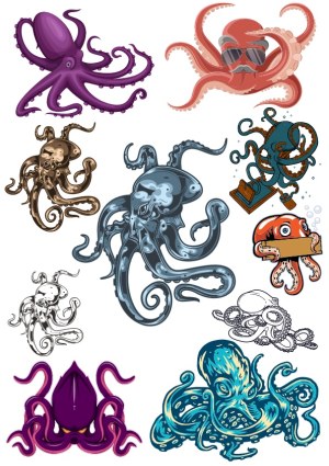 Diverse Octopus Vector Illustrations Set Free Vector