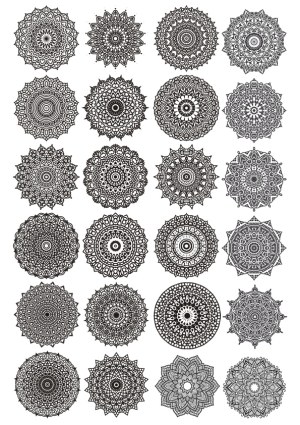 Set of 24 Detailed Black and White Mandala Vector Designs Free Vector