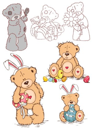 Cute Teddy Bears with Easter and Patchwork Themes Free Vector