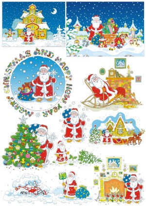 Santa Claus and Christmas Scenes Vector Set Free Vector