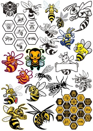 Collection of Bee and Wasp Vector Cartoons and Honeycomb Icons Free Vector