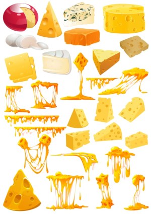 Assortment of Cheese Wedges, Slices, and Melting Cheese Vector Illustrations Free Vector