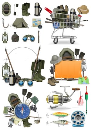 Camping and Fishing Gear Vector Collection Free Vector
