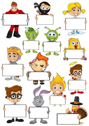 Cartoon Characters Holding Blank Signs Collection Free Vector