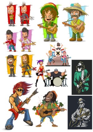 Cartoon and Stylized Guitar Players and Bands Vector Collection Free Vector