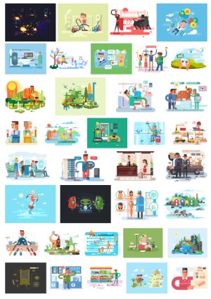 Collection of Diverse Flat Style Vector Illustrations Free Vector
