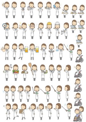 Female Scientist Character Various Actions and Expressions Vector Set Free Vector