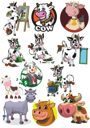 Cartoon Cow Characters and Icons Collection Free Vector