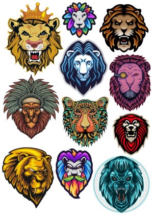 Colorful and Diverse Lion Head Vector Illustrations Free Vector