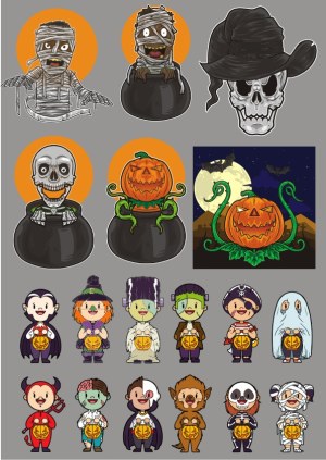 Halloween Cartoon Characters and Creatures Vector Set Free Vector