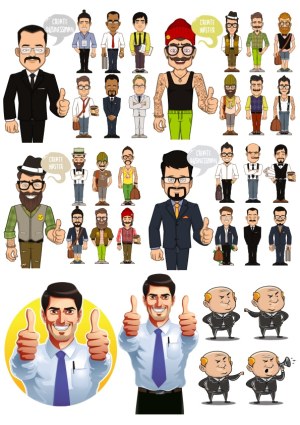 Collection of Vector Businessman and Hipster Characters with Thumbs Up Free Vector