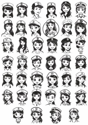Collection of Female Police Officer Avatars in Black and White Vector Free Vector