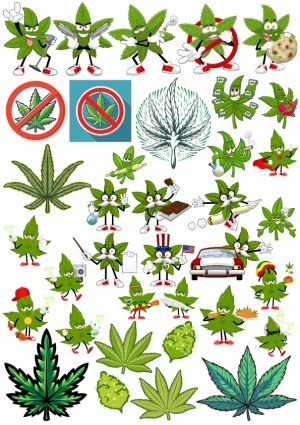 Cartoon Cannabis Leaf Characters and Marijuana Symbols Vector Set Free Vector
