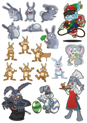 Cartoon Bunny Characters Collection with Various Poses and Themes Free Vector