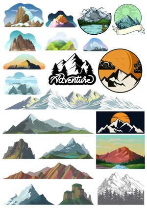 Collection of Mountain and Landscape Vector Illustrations Free Vector