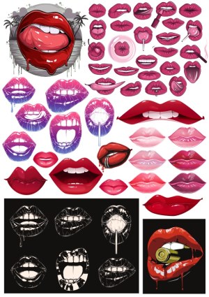 Collection of Vector Lip and Mouth Designs with Various Expressions and Styles Free Vector