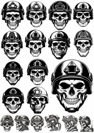 Black and White Military Skull Helmet Vector Set Free Vector