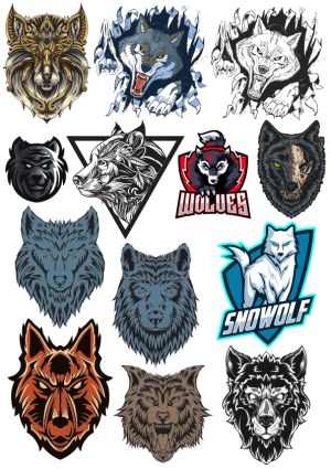 Collection of Diverse Wolf Head Vector Illustrations and Mascots Free Vector