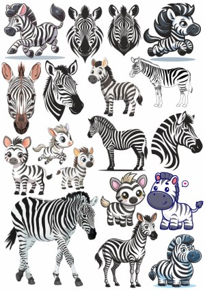 Collection of Realistic and Cartoon Zebra Illustrations and Silhouettes Free Vector