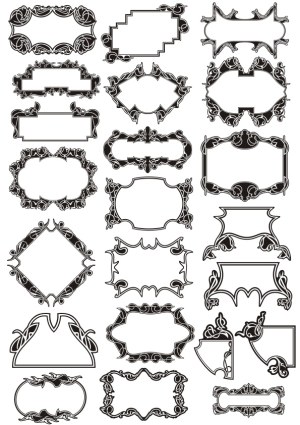 Set of 20 Decorative Black and White Vintage Ornaments Frames Free Vector