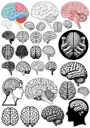 Collection of Brain Anatomy and Silhouette Vector Illustrations Free Vector