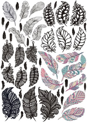 Hand-Drawn Decorative Feather Vector Pack Free Vector