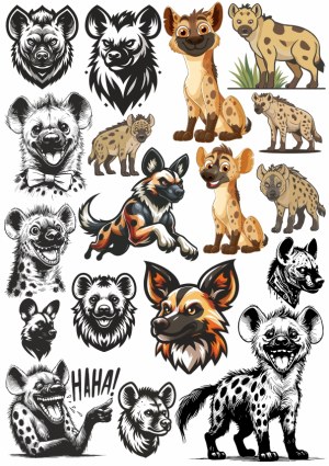 Collection of Cartoon and Stylized Hyena Illustrations Free Vector