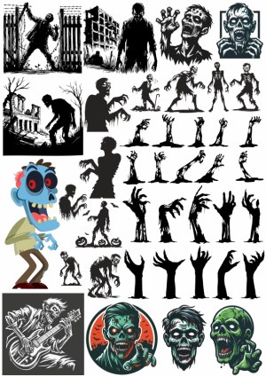Collection of Zombie and Undead Vector Illustrations and Silhouettes Free Vector