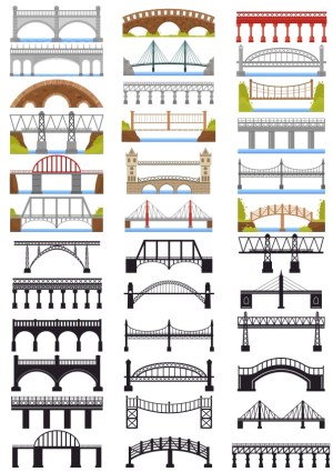 Collection of Various Bridge Types Vector Set Free Vector