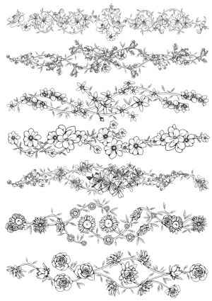 Black and White Hand-Drawn Floral Borders and Dividers Free Vector
