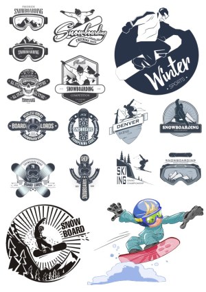 Collection of Winter Sports and Snowboarding Vector Logos and Illustrations Free Vector