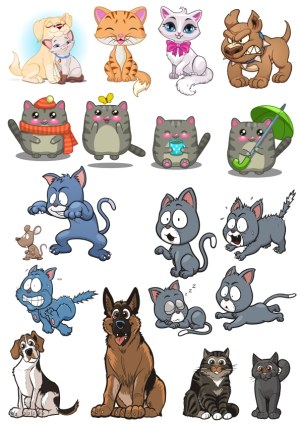 Cute and Expressive Cartoon Cats and Dogs Vector Collection Free Vector