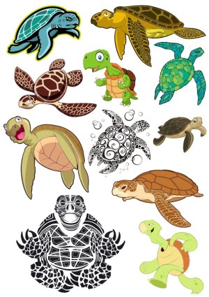 Collection of Cartoon and Stylized Sea Turtles Vector Illustrations Free Vector