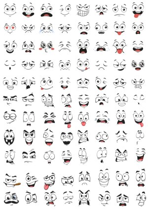 Set of 72 Various Cartoon Facial Expressions Free Vector