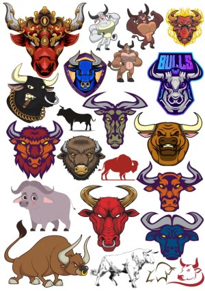 Collection of Bull, Buffalo, Bison, and Ox Vector Illustrations Free Vector