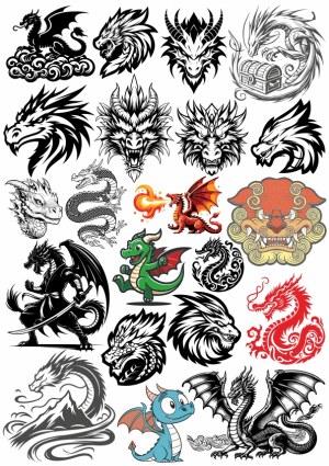 Collection of Diverse Dragon Vector Illustrations Free Vector